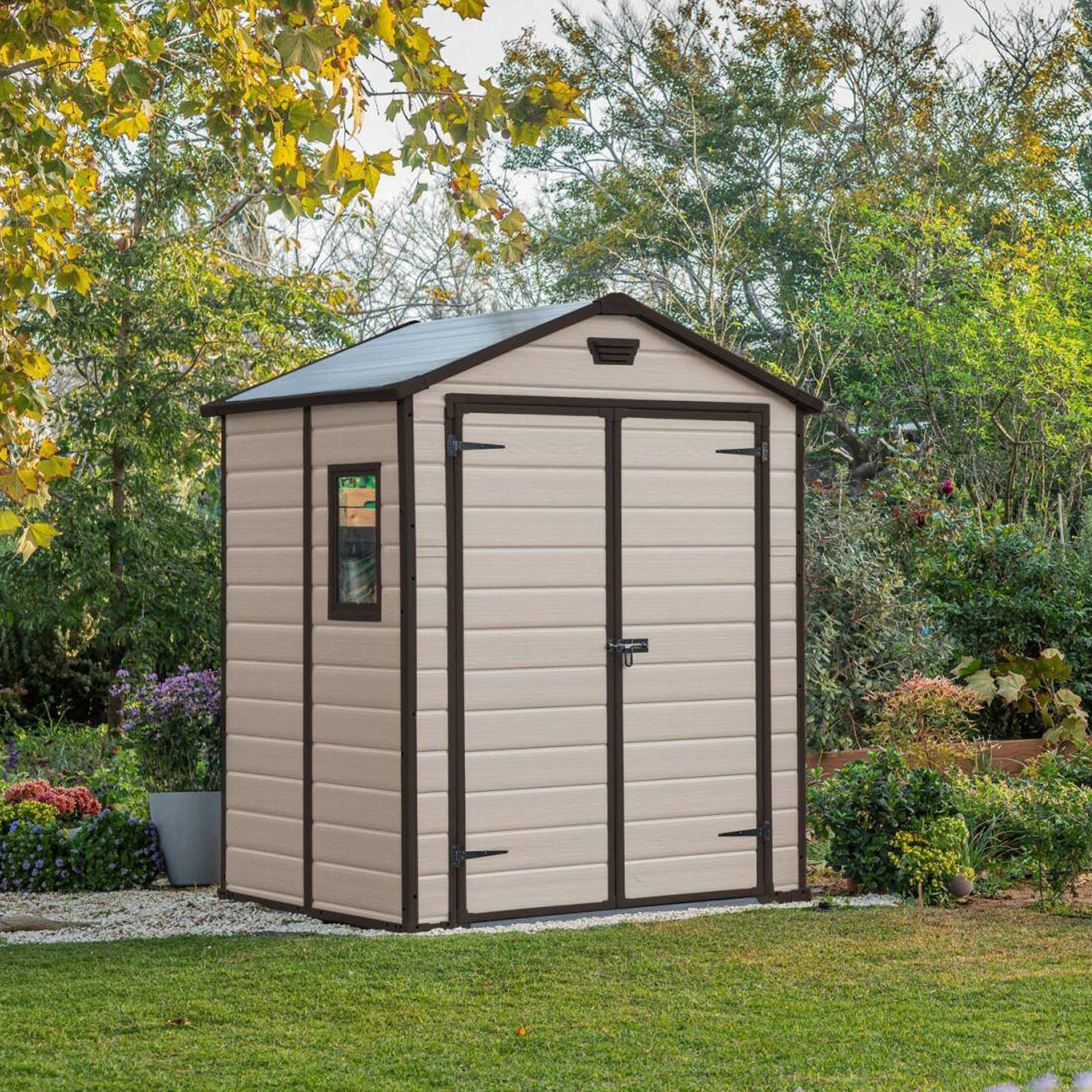 Dmora Gartenhaus Cranbrook 185x152x226h cm Beige, Wetterfest, mit Fenstern
