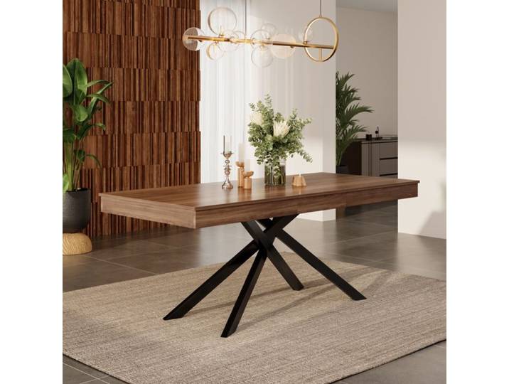 Luscriate - Table à manger extensible rectangulaire 140-180x80x76 cm plateau épais pour 6 à 8 personnes - Noyer