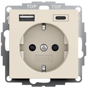 Gira Steckdose System 55 245901, Unterputz, 1-fach, cremeweiß glänzend, mit USB-A und USB-C