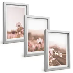 BILDER SET 3er Set - 20x30 cm Silberner Rahmen - Sommerlandschaften mit Wildblumenwiesen