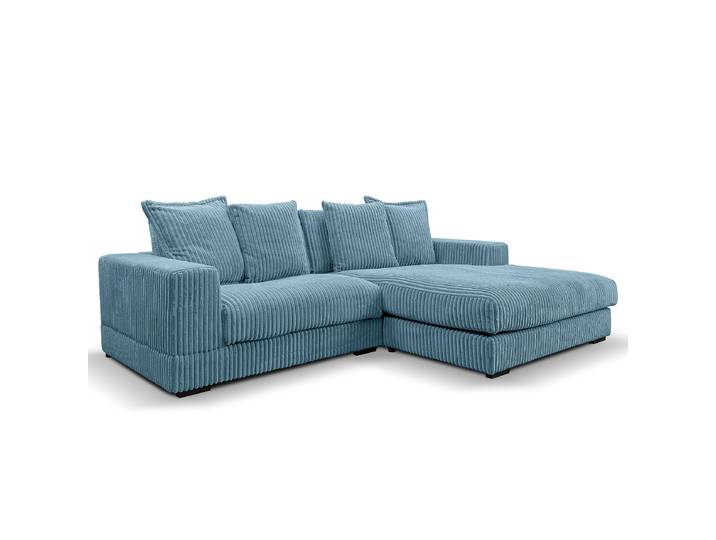 Ecksofa mit opt. Hocker 285 cm Blau Cordstoff Amba 285 x 99 x 195cm Longchair davorstehend rechts Modern