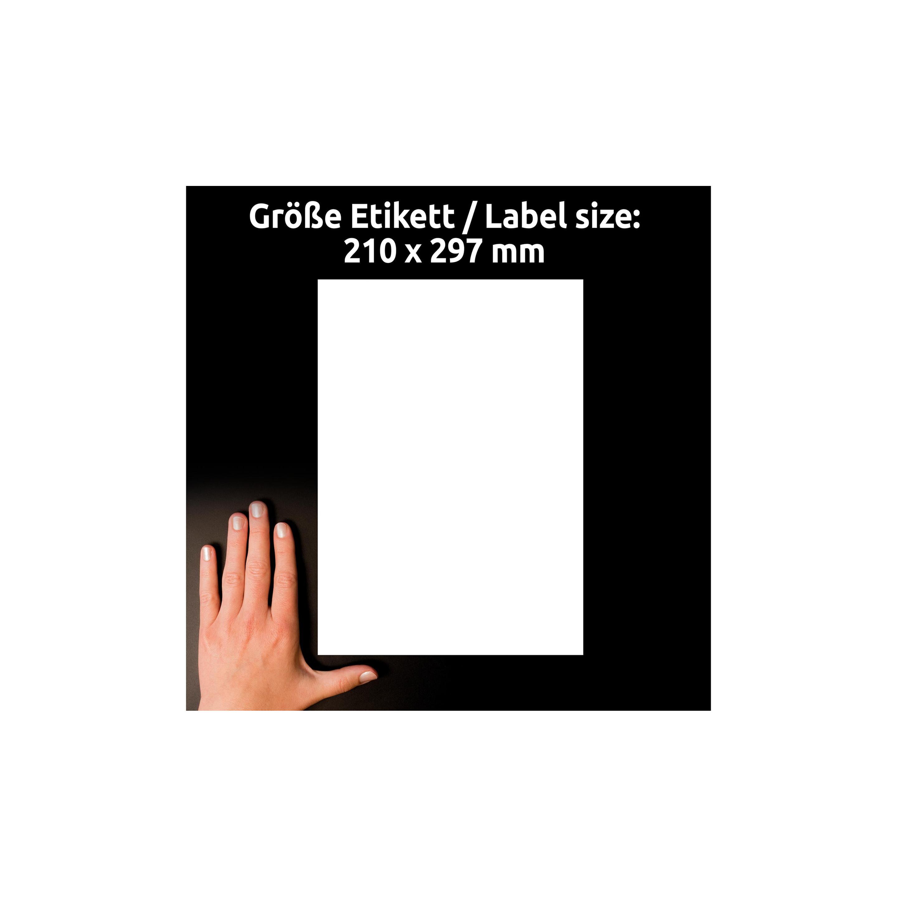 Avery Zweckform Hinterglas-Etiketten, 210 x 297 mm, weiss Folien-Etikett für Laserdrucker, wiederablösbar (L9001-10)