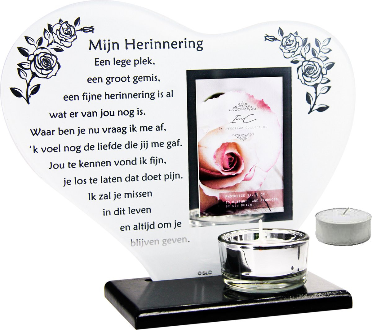 In Memoriam Waxinehouder met fotolijst en gedicht Mijn Herinnering