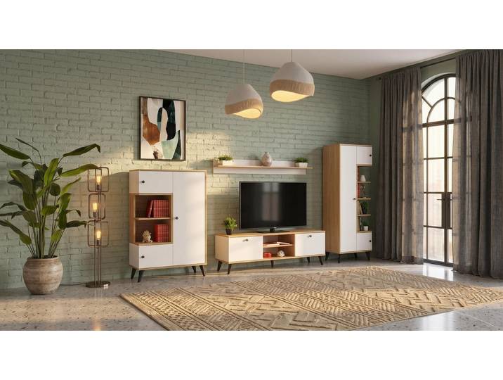 JVmoebel Wohnwand Weißes TV-Set TV-Unterschrank Regal zwei Bücherregale Designermöbel, Made in Europa