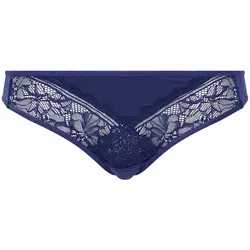 FEMILET Damen Slip - Floral Touch, florale Spitze, blickdichtes Meshmaterial Dunkelblau / 2XL