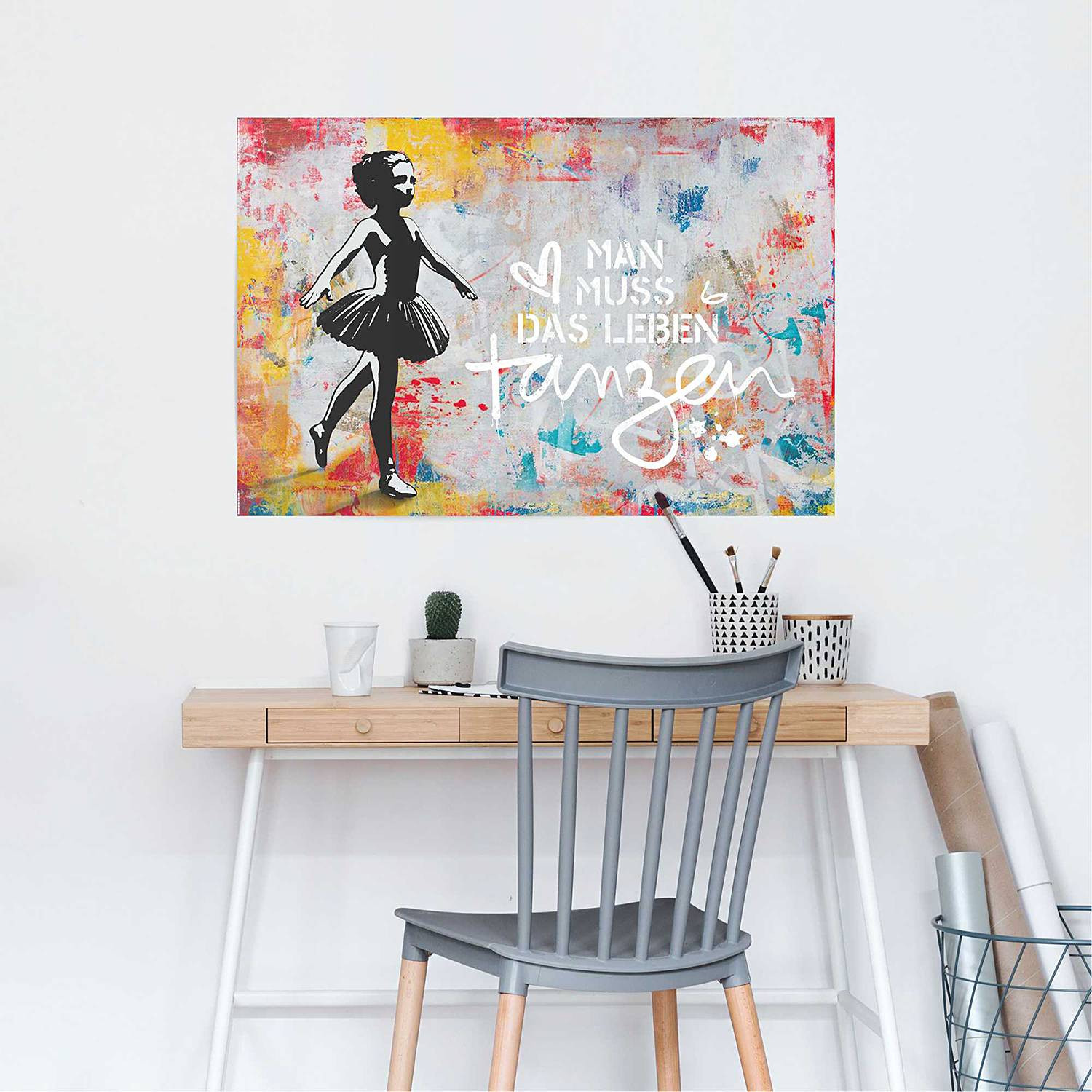 home24 Poster Man muss das Leben tanzen, multicolor, papier, B: 61 cm, H: 92 cm