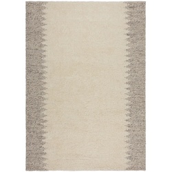 KADIMA DESIGN Wollteppich Handgewebt mit Noppeneffekt und geometrischem Bordürendesign pflegeleicht und strapazierfähig | 160x230cm