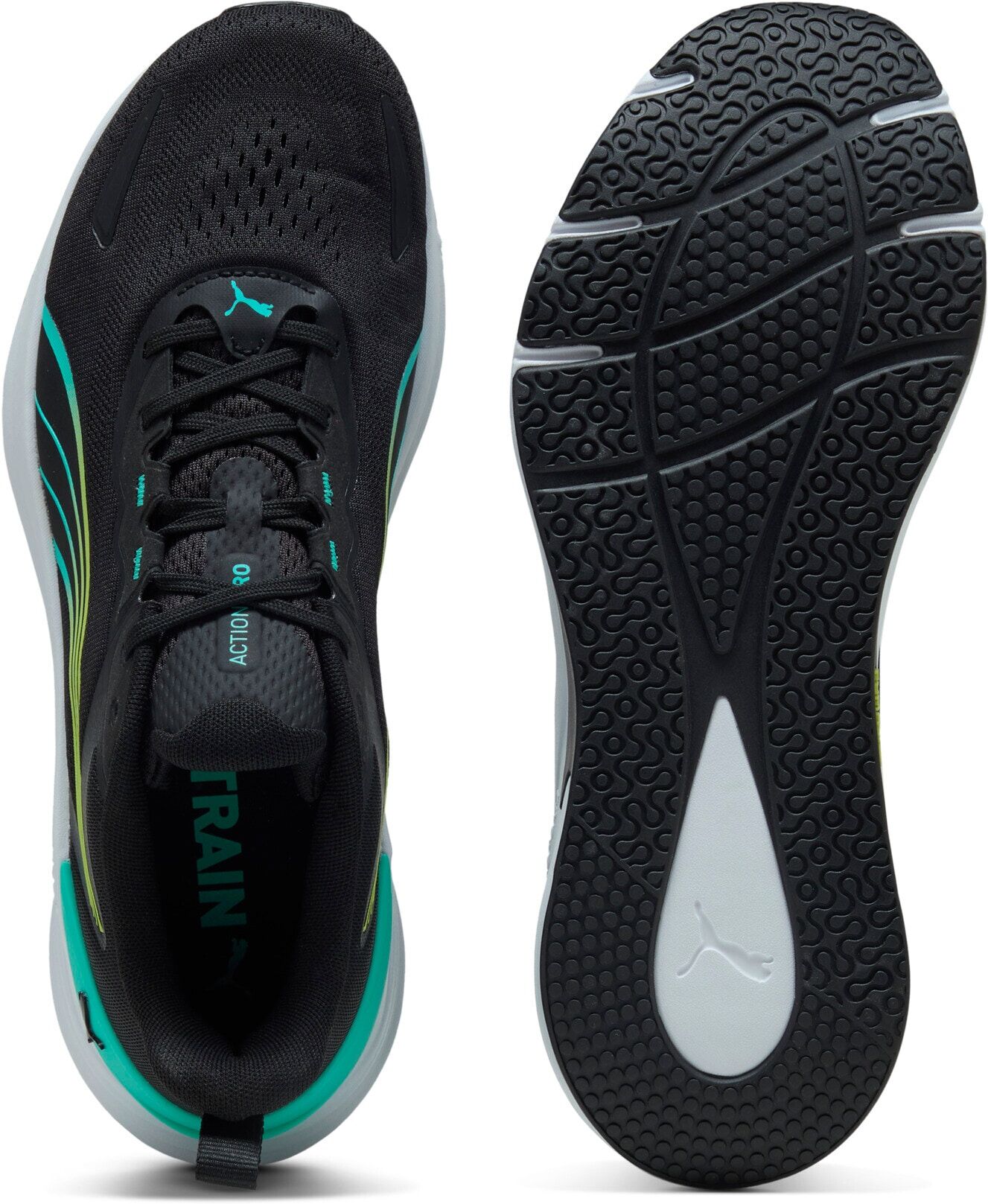 Trainingsschuh PUMA "ACTION PRO TR", Gr. 46, Textil, puma schwarz, puma weiß, intense mint, sunny lime, Schuhe Trainingsschuh, für Gym-Training und Classes puma schwarz, puma weiß, intense mint, sunny lime 46, Textil