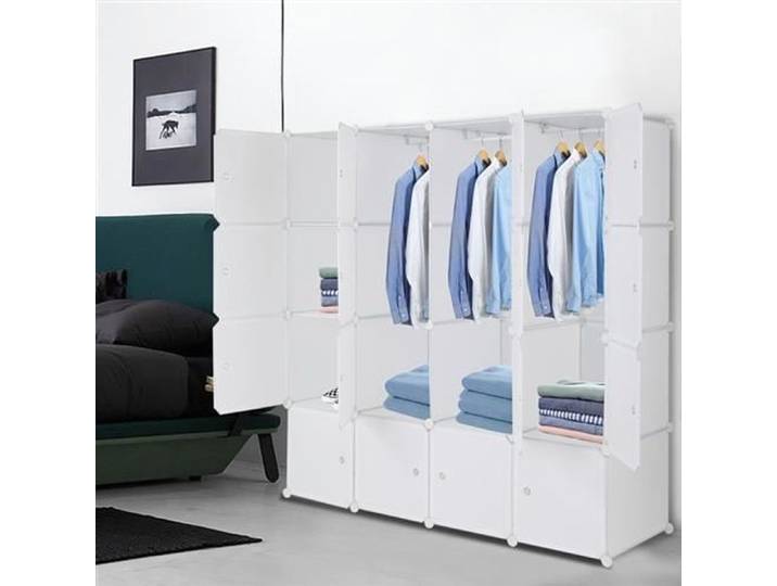 Armoire de Chambre Meuble Rangement Penderie Plastique 16 Cubes Modulables