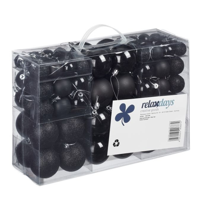 Relaxdays Kerstballen Set van 100 Stuks, Zwart, Mat, Rond