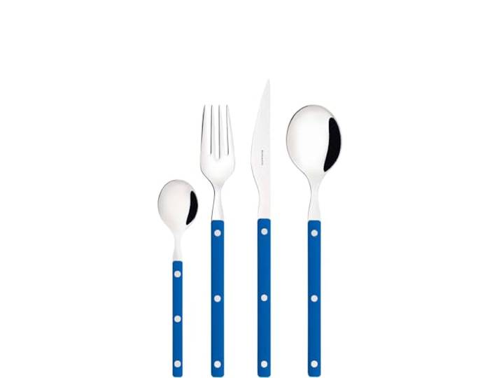 BUGATTI, Allegra Besteck-Set Fenster aus Edelstahl 18/10, Besteck-Set für 6 Personen, bestehend aus 6 Löffeln, 6 Gabeln, 6 Messern und 6 Teelöffeln (Blau)
