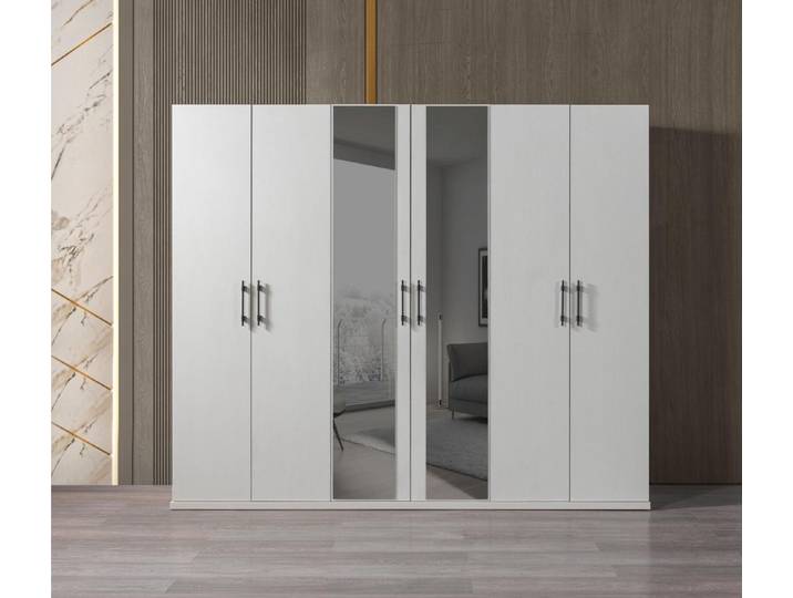 Xlmoebel Kleiderschrank Moderner Kleiderschrank in Weiß mit Glastüren und Spiegel von XLMOEBEL (Kleiderschrank, 1-St., Kleiderschrank) Made in Europa
