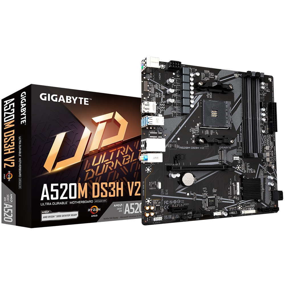 Gigabyte A520M DS3H V2 mATX Mainboard - Sockel AM4