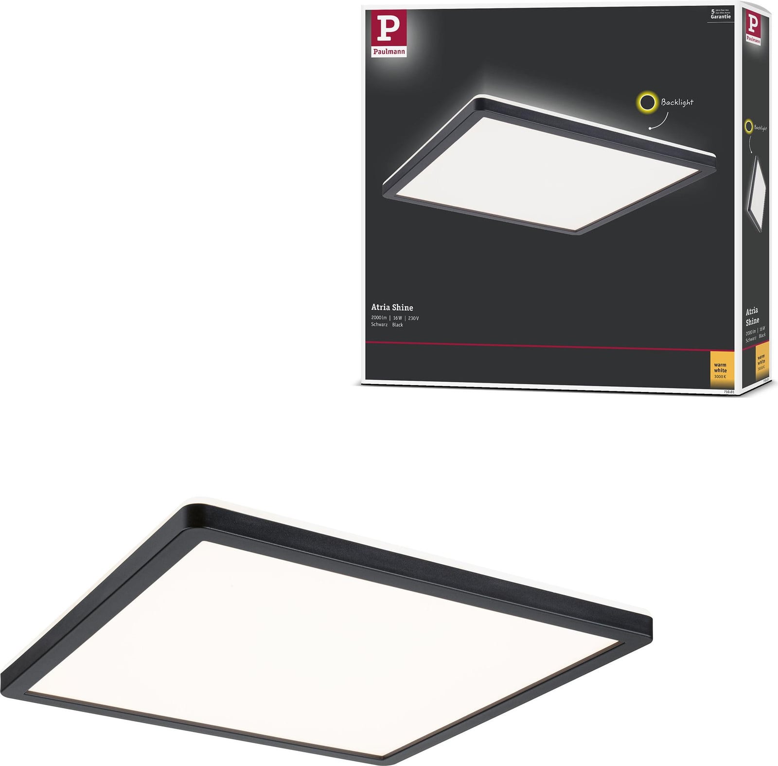 Paulmann Atria Shine LED plafondlamp, zwart, modern, 29 x 29 cm