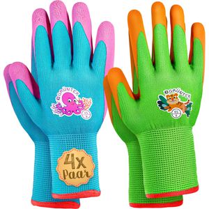 Grüntek Arbeitshandschuhe Kinder-Gartenhandschuhe, Latex-Beschichtung, blau & grün, Größe 5 / XXS, 4 Paar