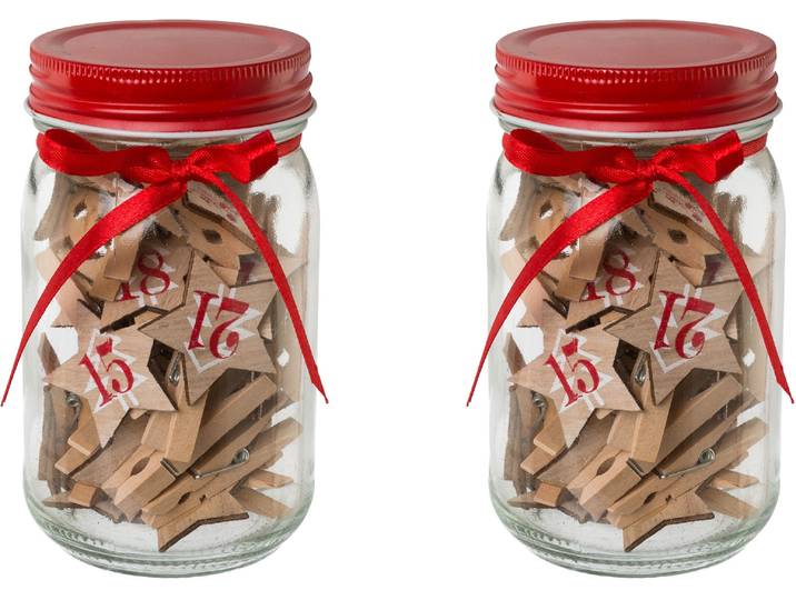 Dekostern CREATIV DECO Weihnachtsstern, Weihnachtsdeko , braun, T:13cm Ø:7cm, Holzwerkstoff, Dekosterne, Dekostern, 2 Gläser á 24 Holzsterne; Maße der Sterne: ca. 4x4 cm zzgl. Klammer