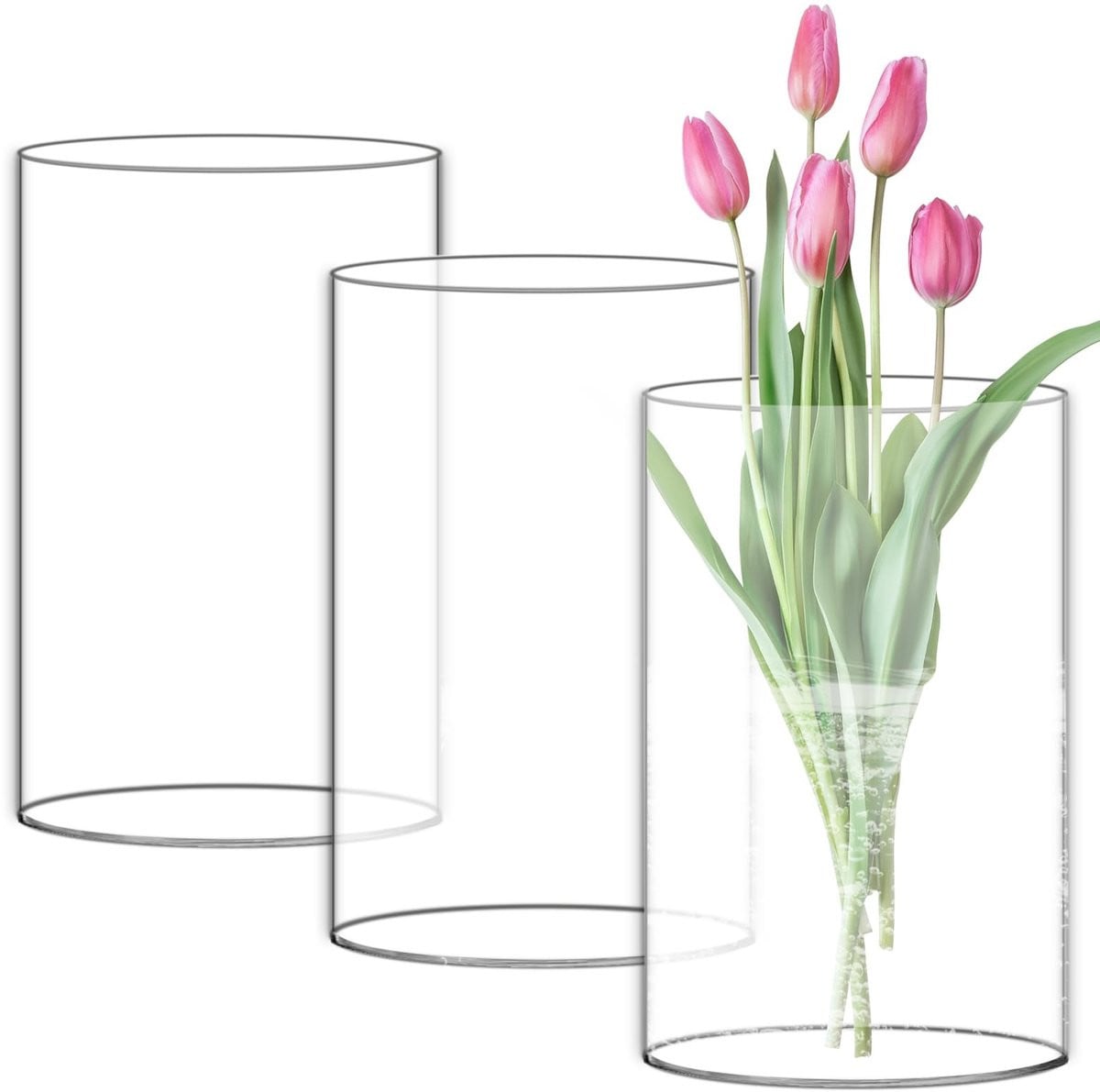 Set van 3 hoge glazen vazen voor decoratie