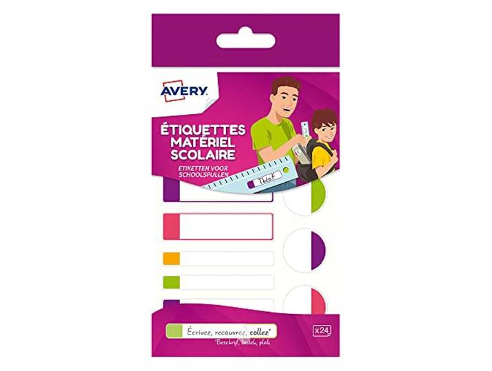 Avery Zelfklevende etiketten, 24 stuks, wit met rand in roze/lila/groen/oranje