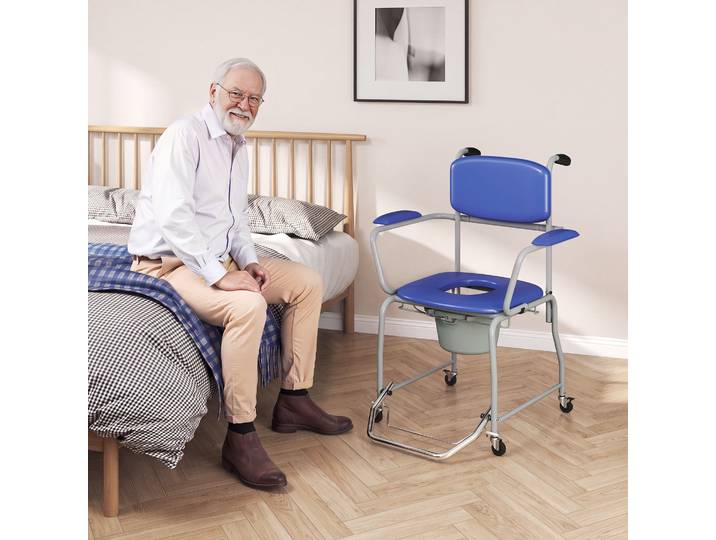 HOMCOM Chaise Douche Roulante Rembourrée Accoudoirs Rabattables