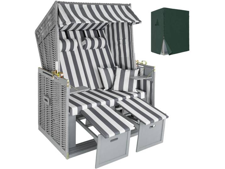 tectake Strandkorb Sylt, 115 x 158 x 78 cm, grau/weiß, Grau, Grau, Weiß, Holz, 78x158x115 cm, Gartenmöbel, Gartenschaukeln, Strandkörbe