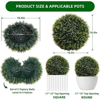 YUN Set of 2 Artificial Cedar Topiary Balls 45cm, UV-Protected Hanging Greenery Spheres