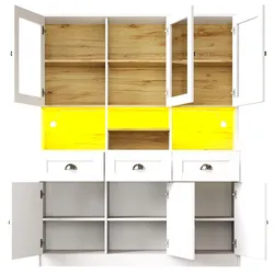 OKWISH Küchenschrank aus MDF in Weiß, 140x40x175 cm, mit LED-Beleuchtung, Acryltüren und verstellbaren Einlegeböden