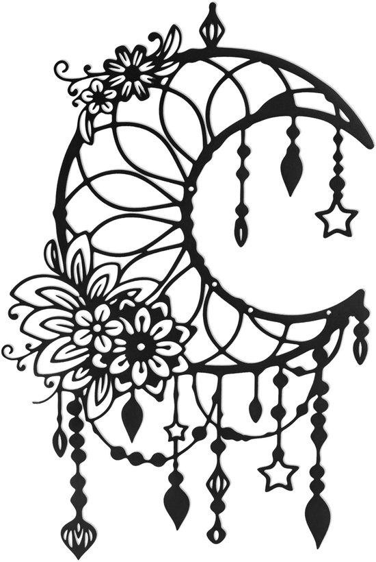 Benza Metalen wanddecoratie met bloemen- en sterrenmotief, 30 x 20 cm