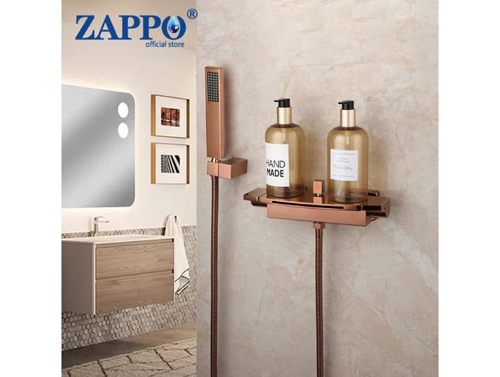 ZAPPO – ensemble de robinets de baignoire et de douche en or Rose, salle de bains en laiton massif, robinets chauds et froids, mélangeur avec cascade à main, montage mural