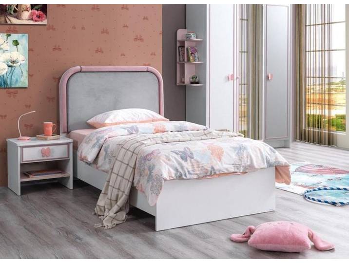 JVmoebel Jugendzimmer-Set Weißes Kinderbett und Nachttisch aus Holz für stilvolles Kinderzimmer, (2-tlg., Kinderbett, Nachttisch), Made in Europe