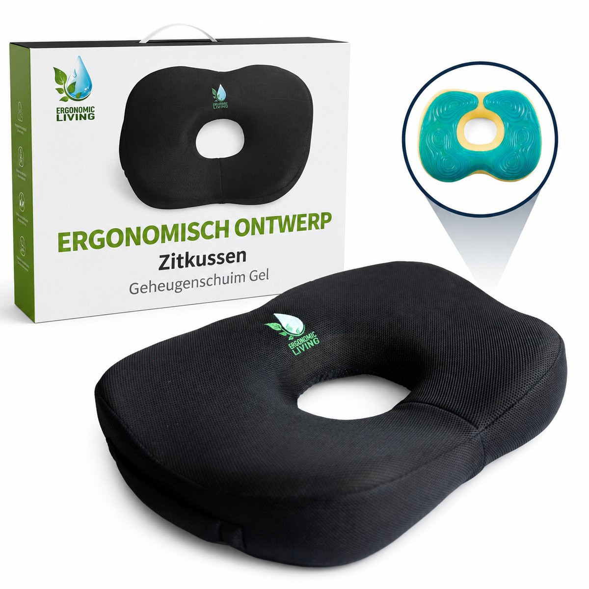 Ergonomic Living Donut Gel Zitkussen – Orthopedisch en Ergonomisch Koelend Ringkussen van Traagschuim