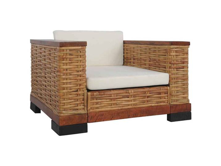 vidaXL Sessel Sessel mit Kissen Braun Natur Rattan