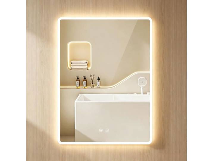 Wilitto Miroir Antibuée Intelligent Miroir de Salle de Bain Carré Vertical Mural avec Bluetooth Miroir par LED 60*80cm