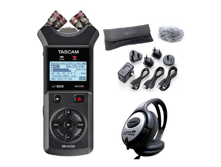 Tascam Tascam Audio-Recorder DR-07XP mit DR11GMK und Kopfhörer Digitales Aufnahmegerät (Vorteils-Set mit Zubehör-Set)