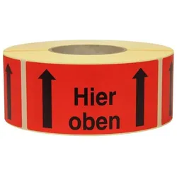Transpak, Sicherheitskennzeichnung, Hinweisetikett Masse 145x70mm Papier rot Hier oben