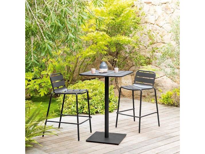 Table haute de jardin  Phuket  graphite 2 places en acier traité époxy - Hespéride