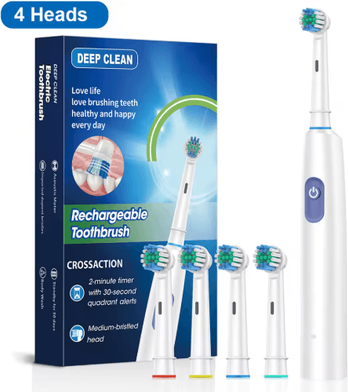 Inspire Picks Rotary Rechargeable Electric Toothbrush For Adults 8 Soft Brush Heads white 4 Heads