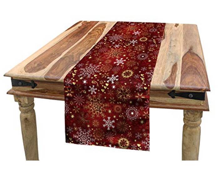 ABAKUHAUS Winter Tischläufer, Weinlese Weihnachts, Esszimmer Küche Rechteckiger Dekorativer Tischläufer, 40 x 225 cm, Zinnoberrot Gelb Weiß