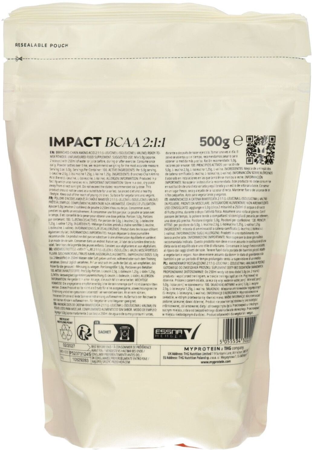 MyProtein Bcaa, Neutral, Pulver 500 g