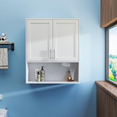 Modern Bathroom Wall Mounted Cabinet with Doors & Storage Space