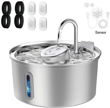Inspired Finds 3.2L Stainless Steel Pet Water Fountain With Filter & Visible Water Window fountain+4pcs+sensor