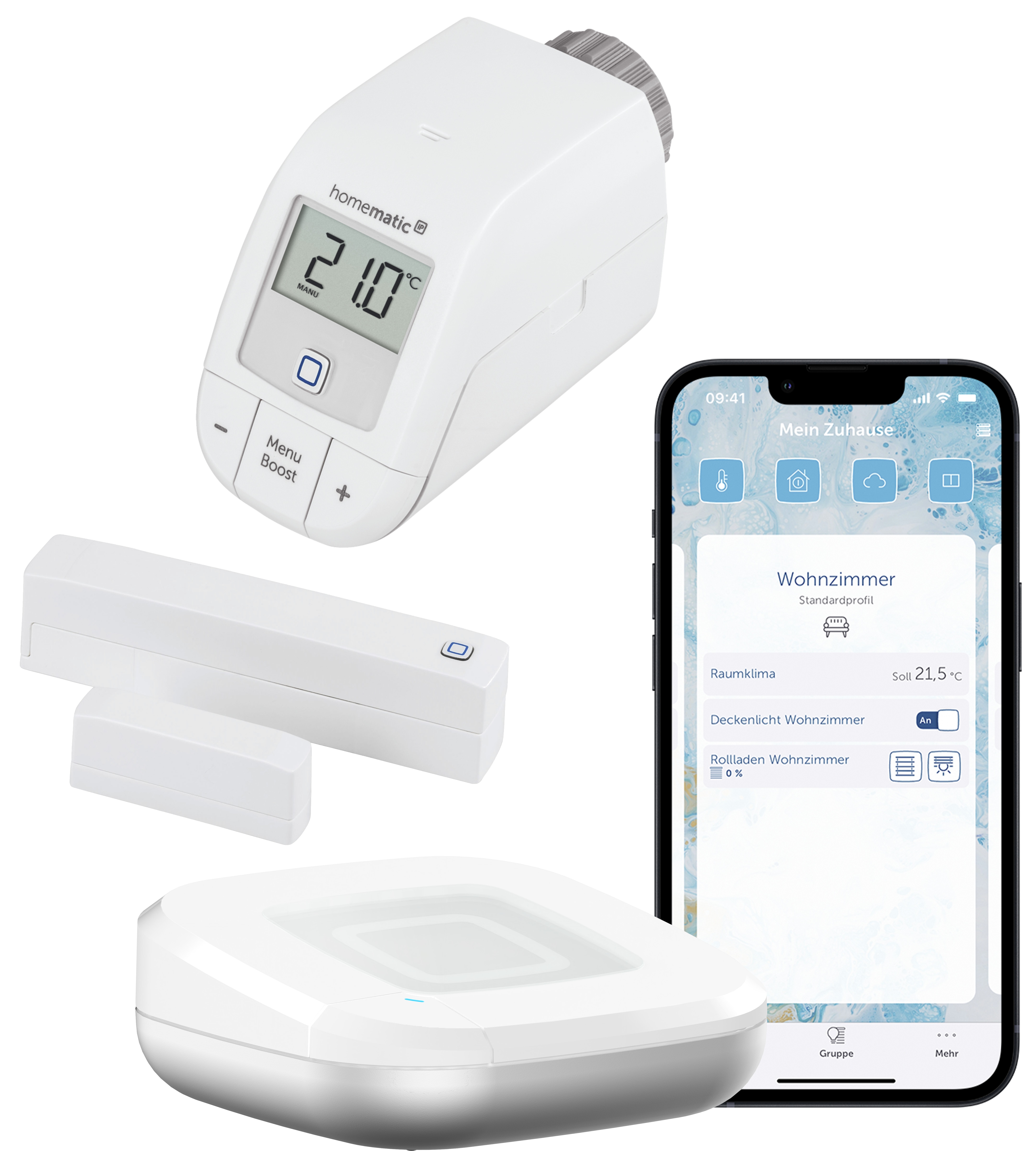 Homematic IP Starter Set Smarte Heizung . 1x Thermostat Basic . Fensterkontakt . Access Point 2