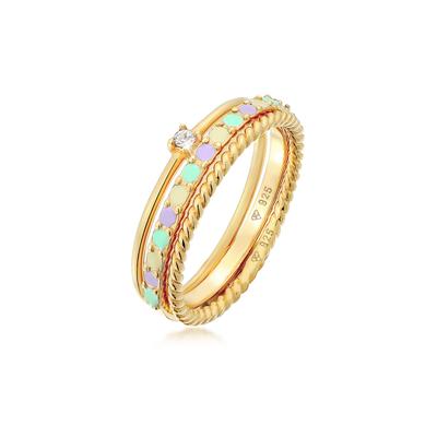 Ring-Set ELLI "Ring Multi-Color Emaille 3er Set 925 Silber, mit Kristallen von Swarovski" Gr. 62, gold, Fingerringe, Damen, 62, Silber 925 (Sterlingsilber)