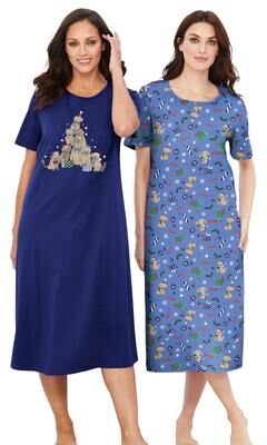 Plus Size Women's 2-Pack Long Sleepshirts by Dreams & Co. in Evening Blue Golden Retriever (Size 3X/4X) Nightgown