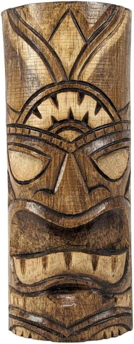 Totem Tiki Beeld - Handgesneden houten figuur voor woondecoratie - Hoogte: 25 cm - Houtkleur