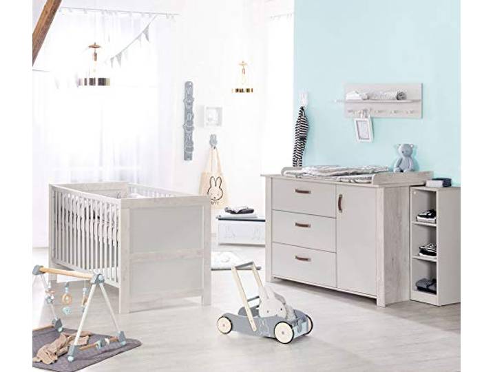 roba Kinderzimmerset 'Mila', inkl. Baby-/Kinderbett 70 x 140 cm und Wickelkommode, grau