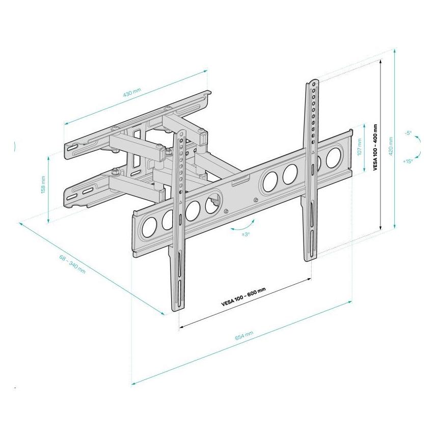 Connect IT TitanMove Premium nástěnný držák na obrazovky 32-70", záruka 30 let, ČERNÝ (Wand, 37 kg, 32" - 70") (CMH-7600-BK)