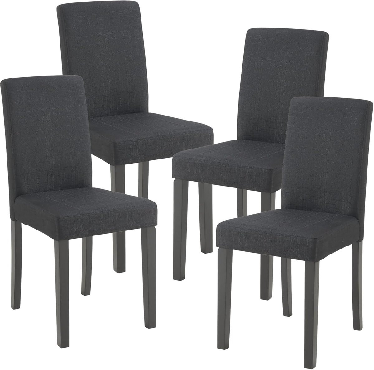Comfortabele Eetkamerstoel Set van 4 - Zwart Textiel met Houten Poten