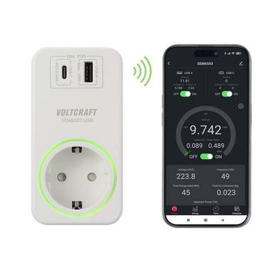 VOLTCRAFT SEM6503 Energiekosten-Messgerät USB-Schnittstelle, USB-Messung (Ladeleistung), inkl. Funksteckdose, Datenexport