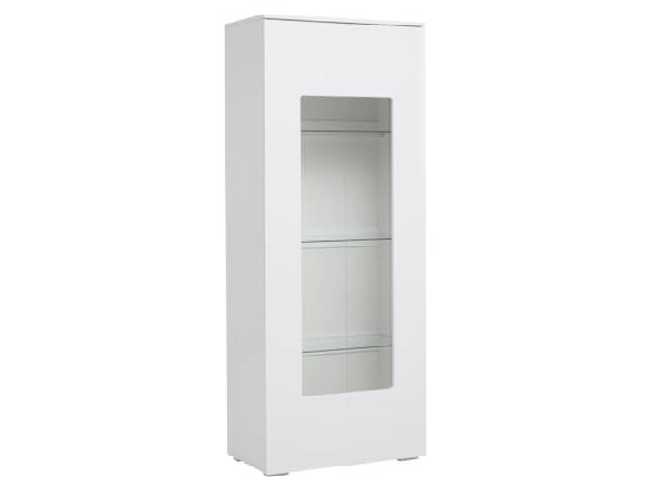 Vitrine 70x40x173cm Weiß Hochglanz LED App MDF Hochglanz, 70x40x173cm, 2 Acryltüren, 4 Glasböden, LED App/USB, 80kg