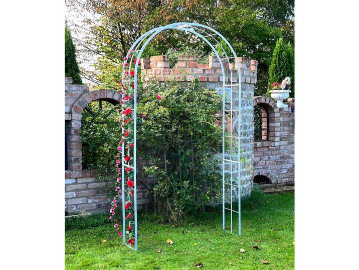 DanDiBo Dandibo Rosenbogen Verzinkt Massiv 120 cm Torbogen 96523 Wetterfest Rundbogen Volleisen Rankhilfe Gartenbogen Feuerverzinkt, Grau, Metall, 120x232x30 cm, Dekoration, Gartendeko